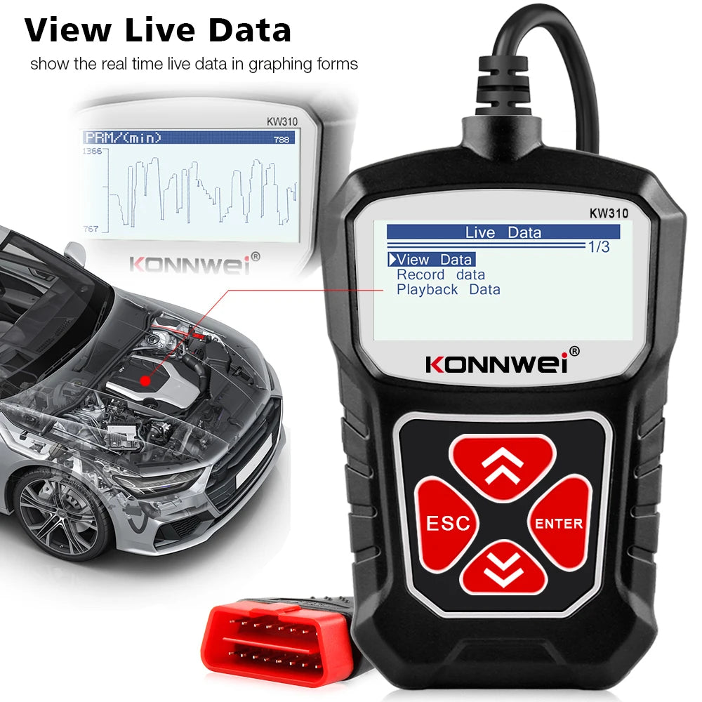 KONNWEI KW310 Obd2 Scanner for Auto Obd 2 Car Diagnostic Tool 2024 Automotive Scanner Car Tools odb2 PK Elm327