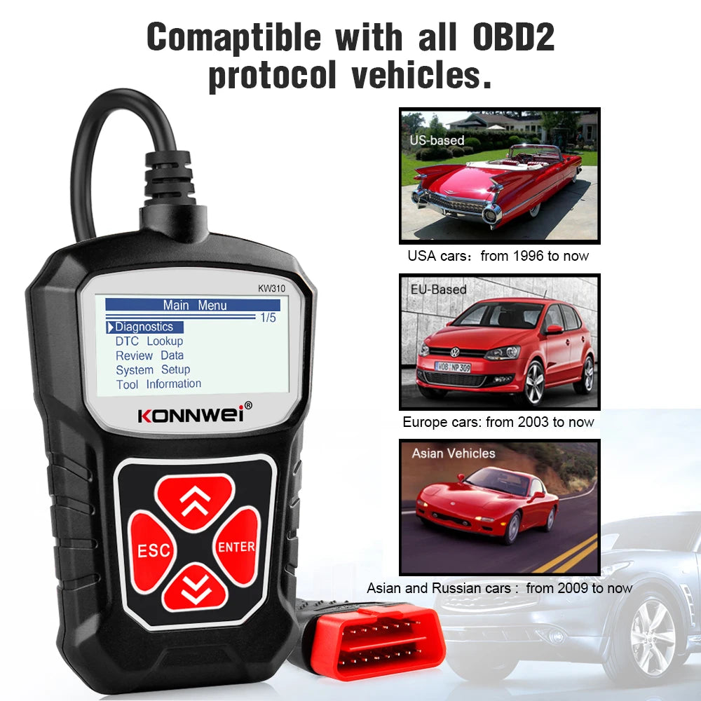 KONNWEI KW310 Obd2 Scanner for Auto Obd 2 Car Diagnostic Tool 2024 Automotive Scanner Car Tools odb2 PK Elm327