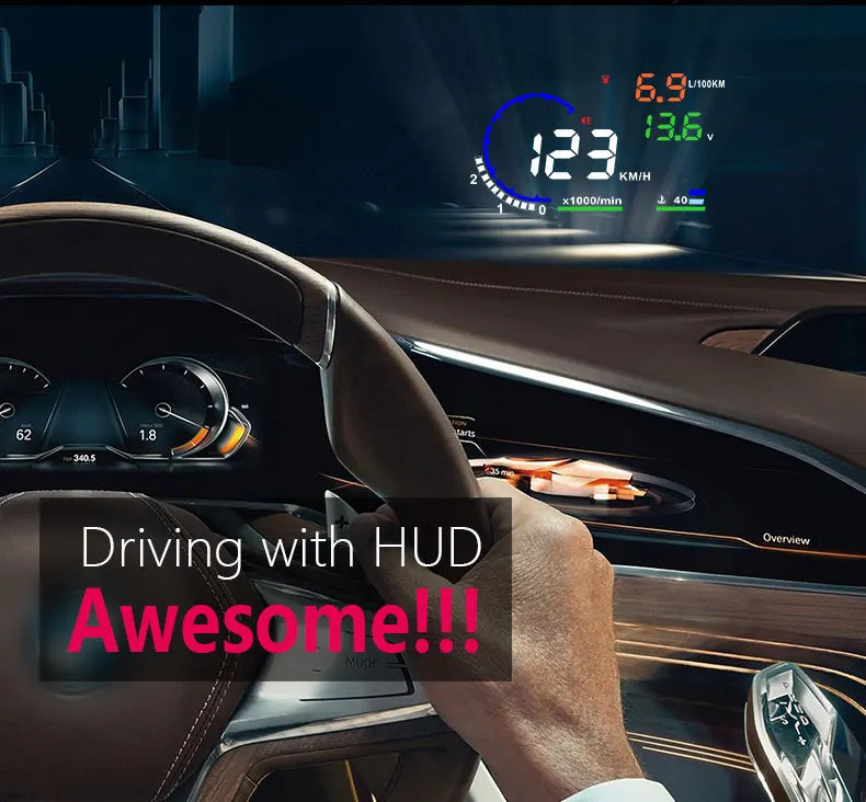 ADQ 5.5'' OBD2 HUD A8 Car Head Up Display Digital Speedometer Tachometer Windshield Speed Projector + Speed Water Temp RPM Alarm