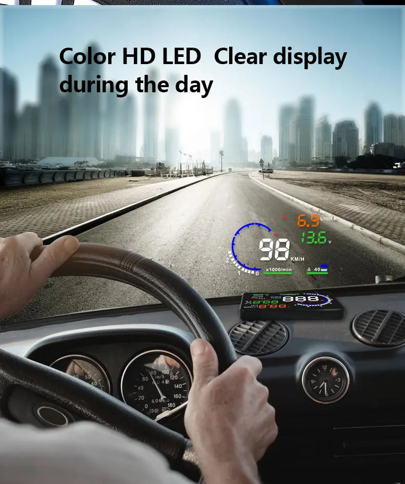 ADQ 5.5'' OBD2 HUD A8 Car Head Up Display Digital Speedometer Tachometer Windshield Speed Projector + Speed Water Temp RPM Alarm