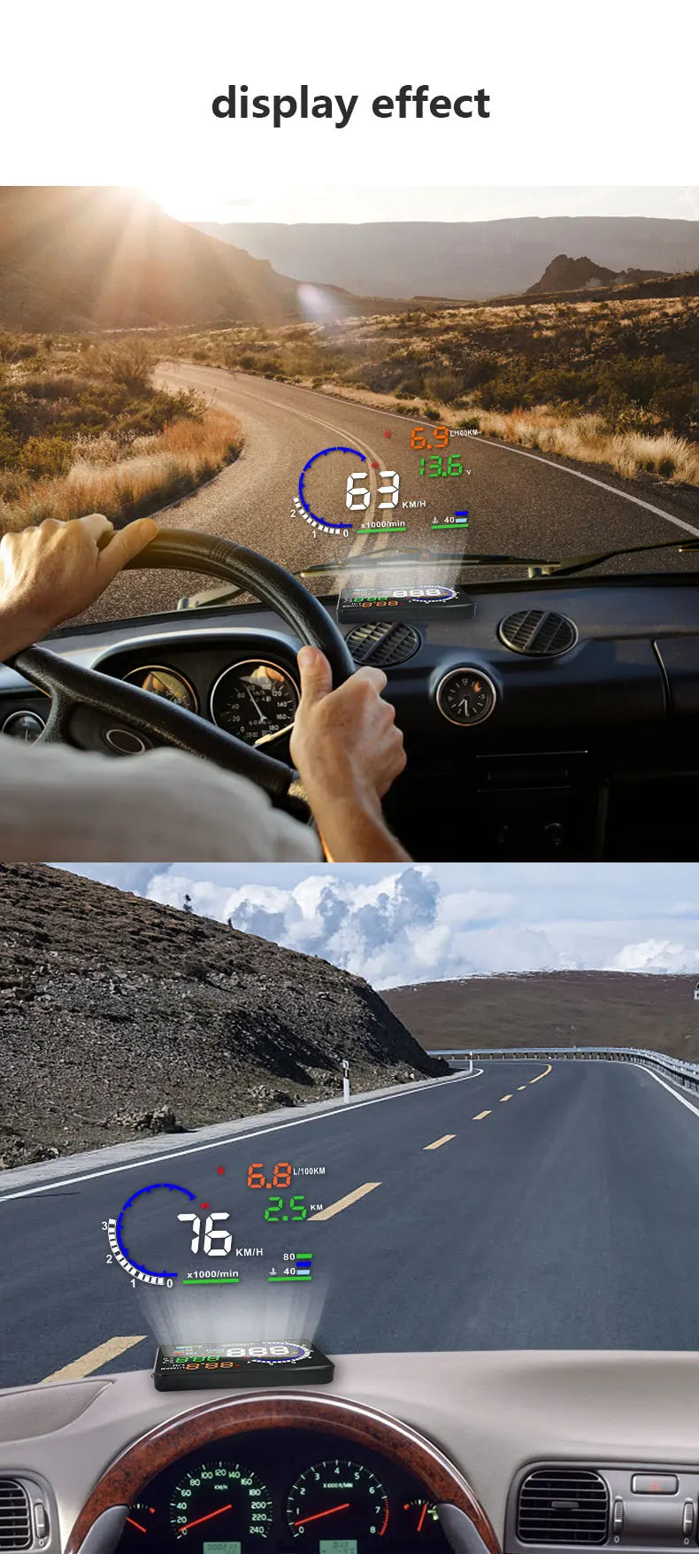 ADQ 5.5'' OBD2 HUD A8 Car Head Up Display Digital Speedometer Tachometer Windshield Speed Projector + Speed Water Temp RPM Alarm