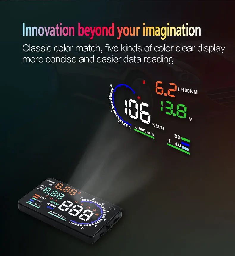 ADQ 5.5'' OBD2 HUD A8 Car Head Up Display Digital Speedometer Tachometer Windshield Speed Projector + Speed Water Temp RPM Alarm