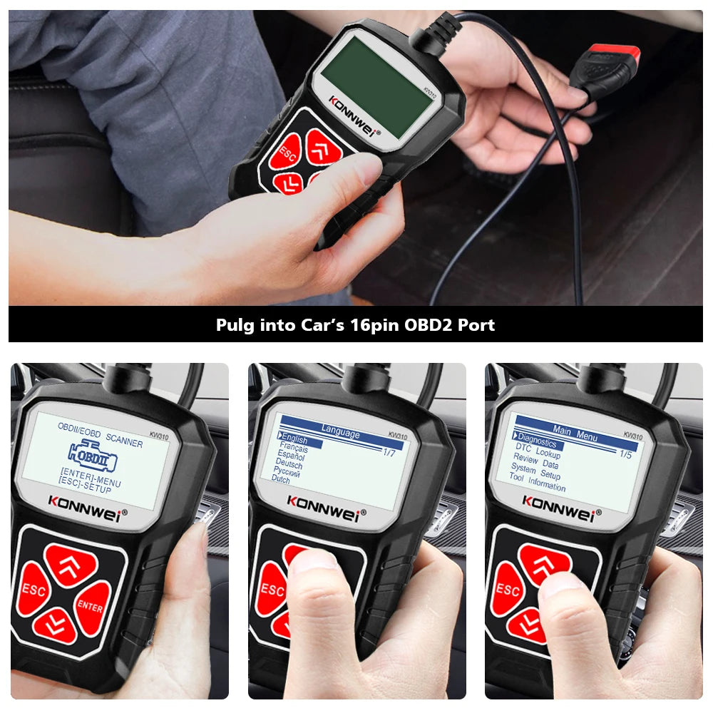 KONNWEI KW310 Obd2 Scanner for Auto Obd 2 Car Diagnostic Tool 2024 Automotive Scanner Car Tools odb2 PK Elm327