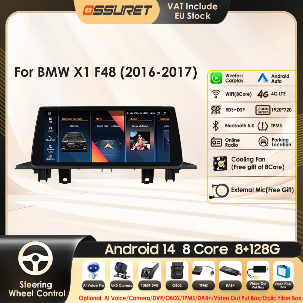 Android 13 Automotive Multimedia 2Din Wireless Carplay Android Auto for BMW X1 F48 (2016-2017)NBT Support AI Pro RDS BT WIFI GPS