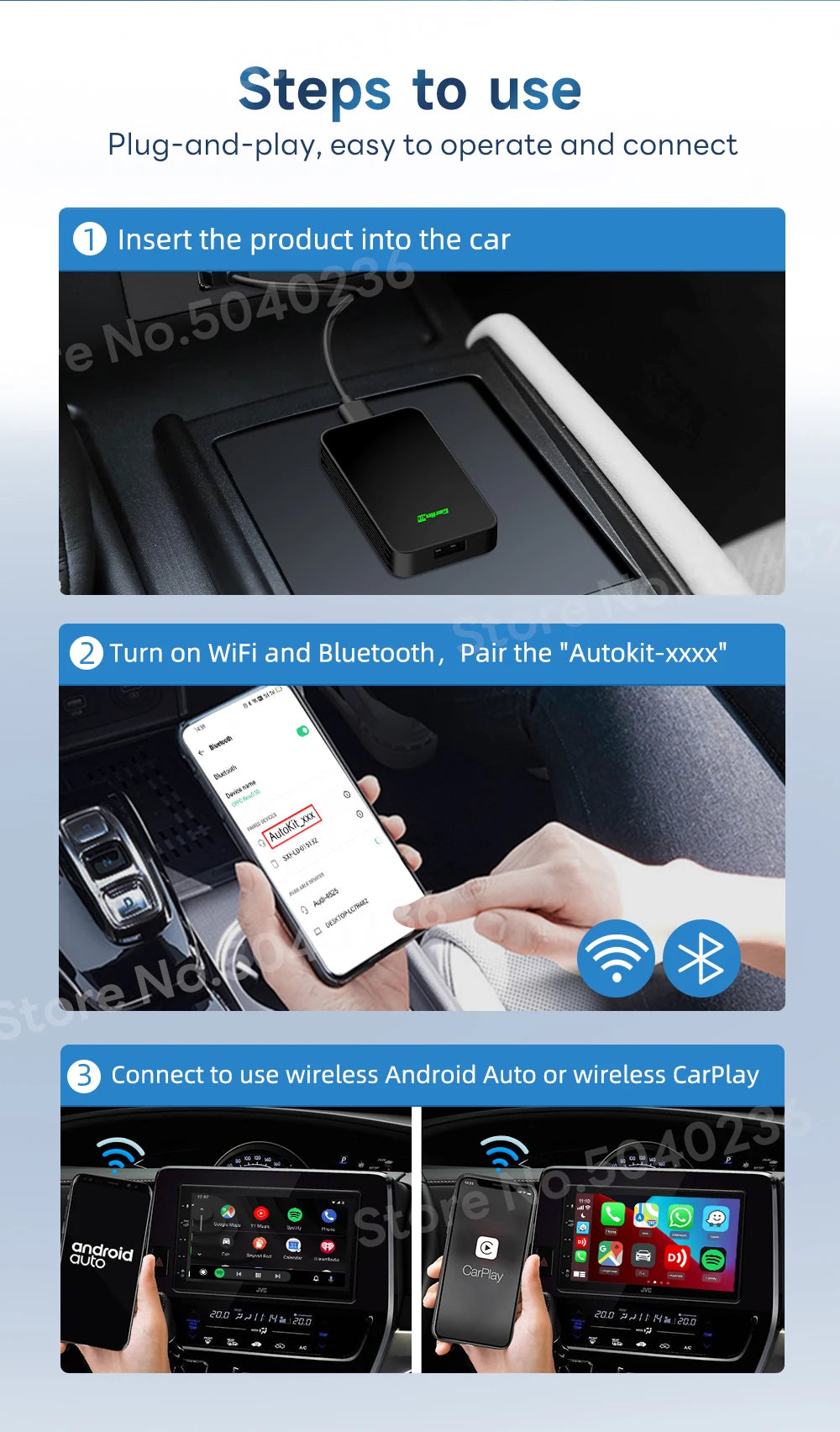 CarlinKit 5.0 2air & CarlinKit 4.0 CP2A Wireless Android Auto &CarPlay Wireless Adapter 2.4G&5.8Ghz WiFi Auto Connect OTA Update