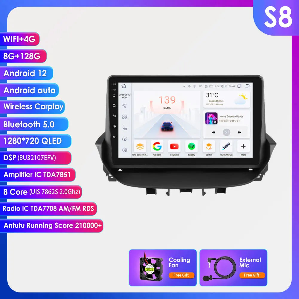 9" Android 13 Radio Car Multimedia 2Din Wireless Carplay Android Auto for Renault Laguna 2 2001-2007 Support OBD DAB RDS BT WIFI