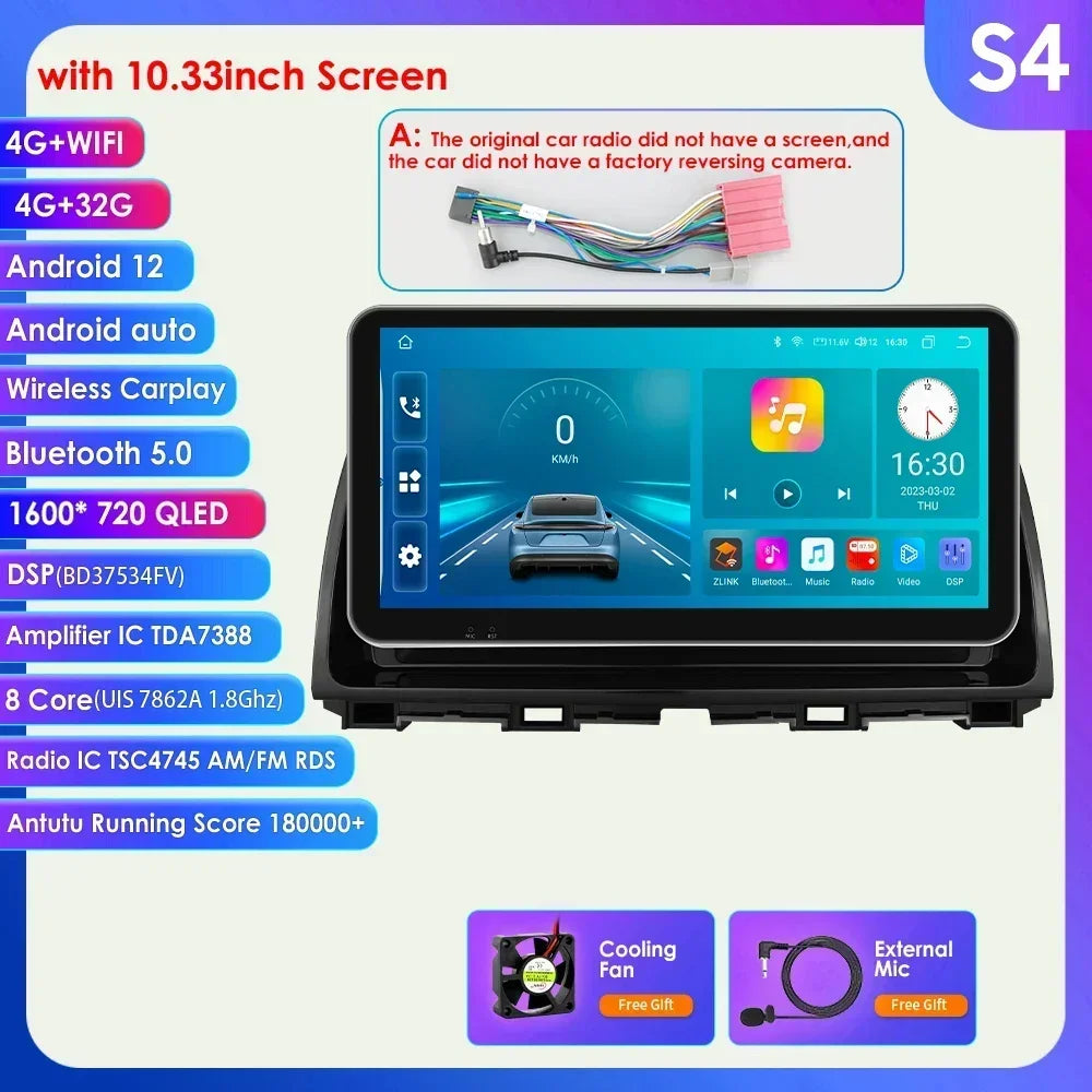 10.33'' Android 13 Car Multimedia Player for Mazda CX5 CX-5 2012-2015 Carplay 2 Din Autoradio GPS Navigation BT RDS 4G Head Unit