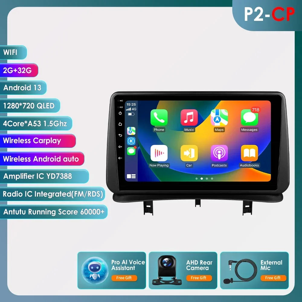 9" Wireless Carplay Radios Android Auto for Renault CLIO 3 2005 - 2014 Car Multimedia Video Player GPS Navi BT Stereo RDS 4G DSP