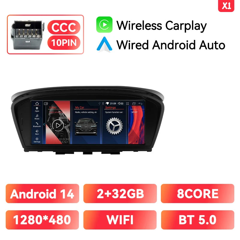 XONRICH 6GB 128GB Android 14 Car Radio For BMW 5Series E60 E61 E63 E64 E90 E91 E92 E93 CCC CIC Multimedia CarPlay GPS Navigation