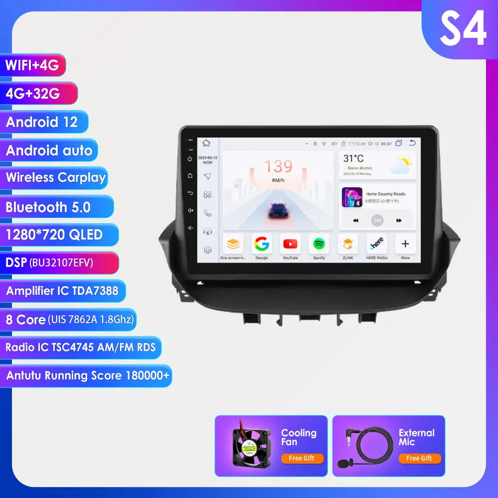 9" Android 13 Radio Car Multimedia 2Din Wireless Carplay Android Auto for Renault Laguna 2 2001-2007 Support OBD DAB RDS BT WIFI