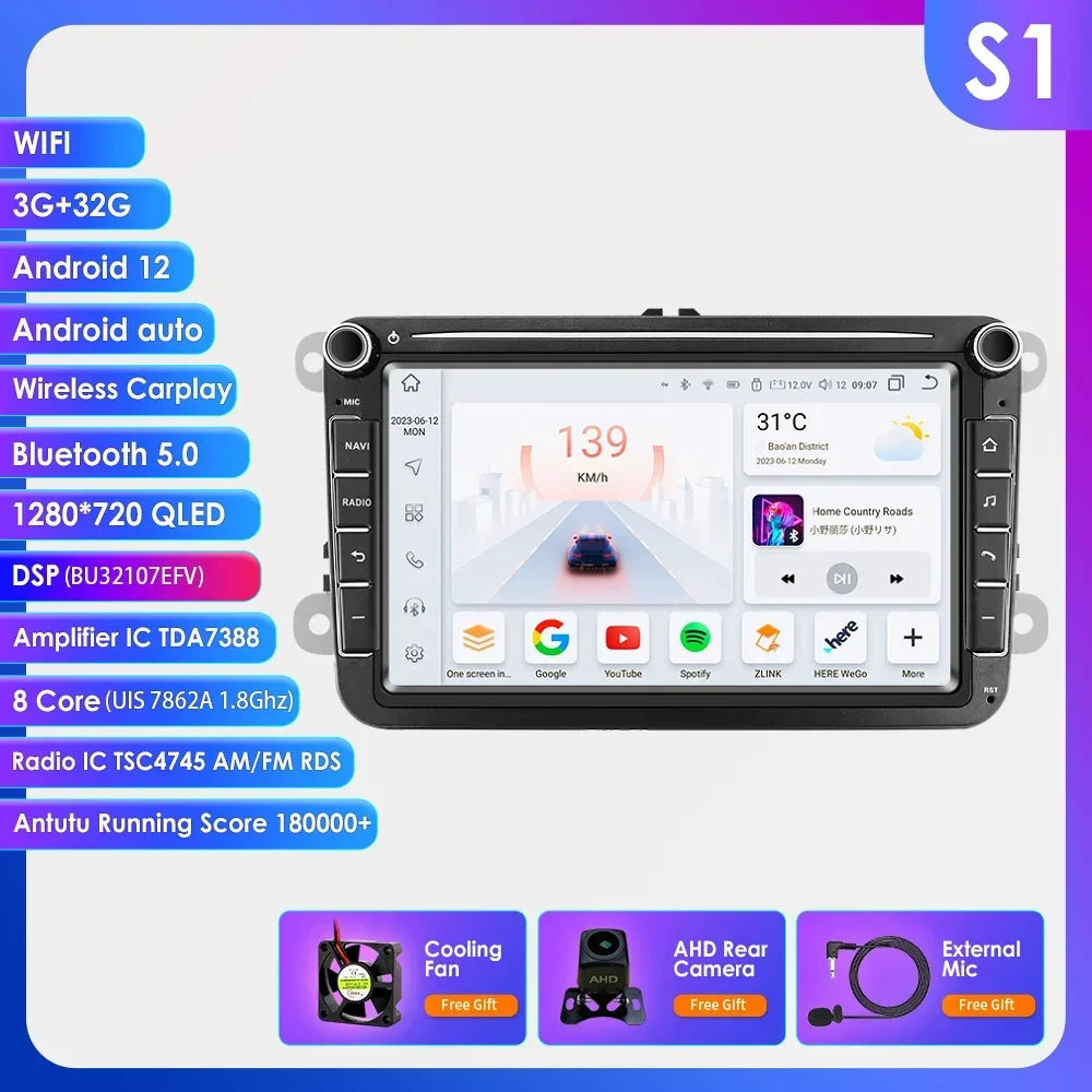 8" 2 Din Multimedia Player for Volkswagen Golf 5 Transporter VW Passat B6 Polo Jetta Skoda Seat Android 13 Carplay Car Radio GPS