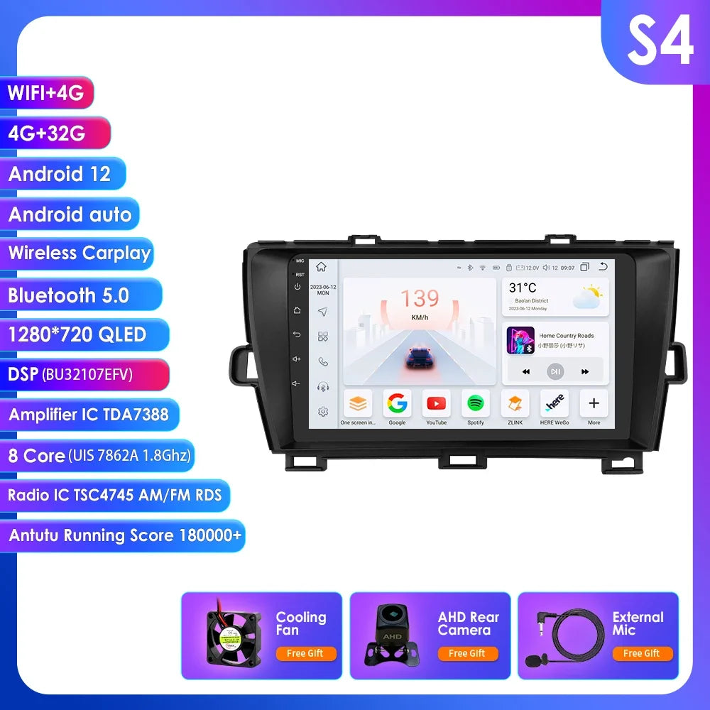 9" 2din Car Stereo Radio Video Multimedia Player for Toyota Prius 3 2009 - 2015 Android 13 Navigation GPS Autoradio 4G Head Unit