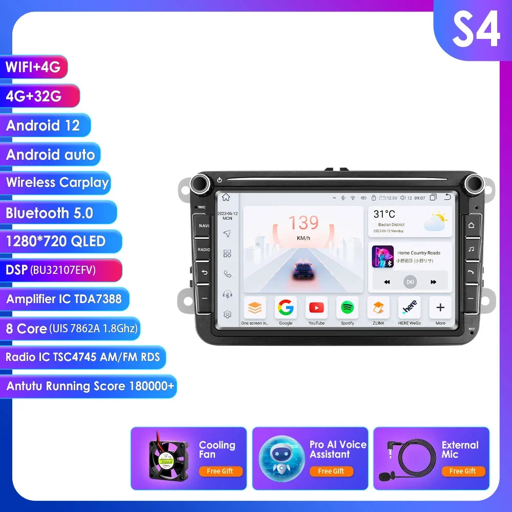 8" 2 Din Multimedia Player for Volkswagen Golf 5 Transporter VW Passat B6 Polo Jetta Skoda Seat Android 13 Carplay Car Radio GPS