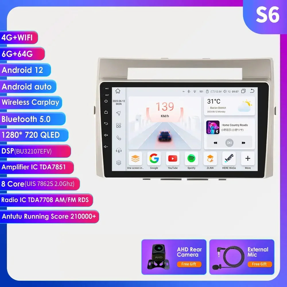 Wireless Carplay Android Auto Car Multimedia Player 9'' Touch Screen for Toyota Corolla Verso AR10 2004 2005 2006 2007 2008 2009
