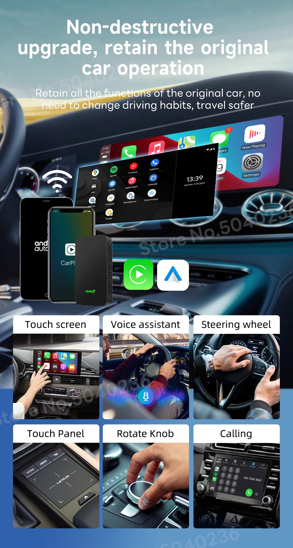 CarlinKit 5.0 2air & CarlinKit 4.0 CP2A Wireless Android Auto &CarPlay Wireless Adapter 2.4G&5.8Ghz WiFi Auto Connect OTA Update