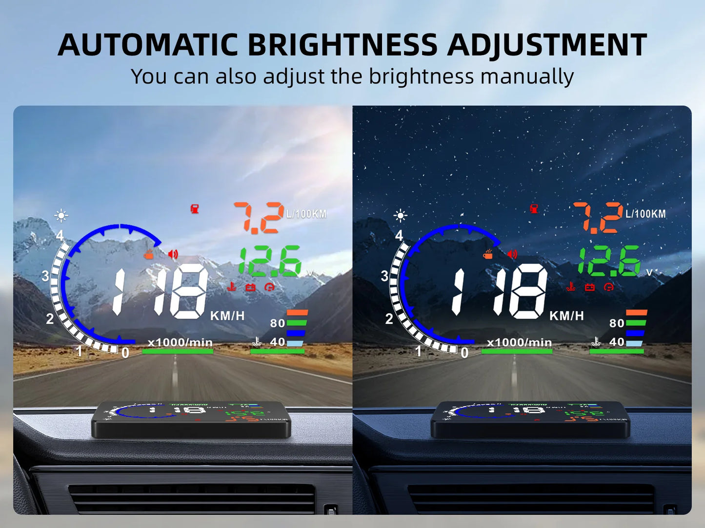 ADQ 5.5'' OBD2 HUD A8 Car Head Up Display Digital Speedometer Tachometer Windshield Speed Projector + Speed Water Temp RPM Alarm