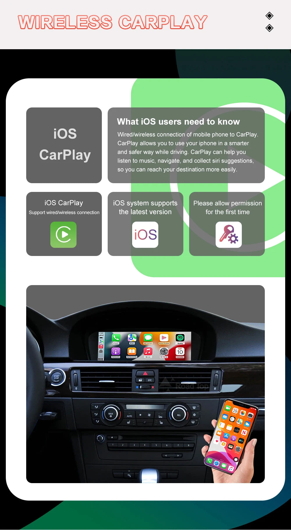 8.8"1920*720 Wireless CarPlay Android Auto Car Multimedia Display for BMW 3 Series E90 E91 E92 E93 5 Series E60 E61 Touch Screen