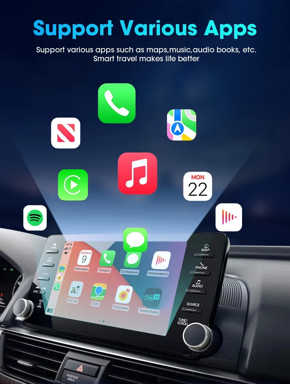 Mini Box Wired to Wireless CarPlay and Android Auto Wireless Adapter Spotify For Toyota Mazda Nissan Camry Audi Ford Kia Hyundai
