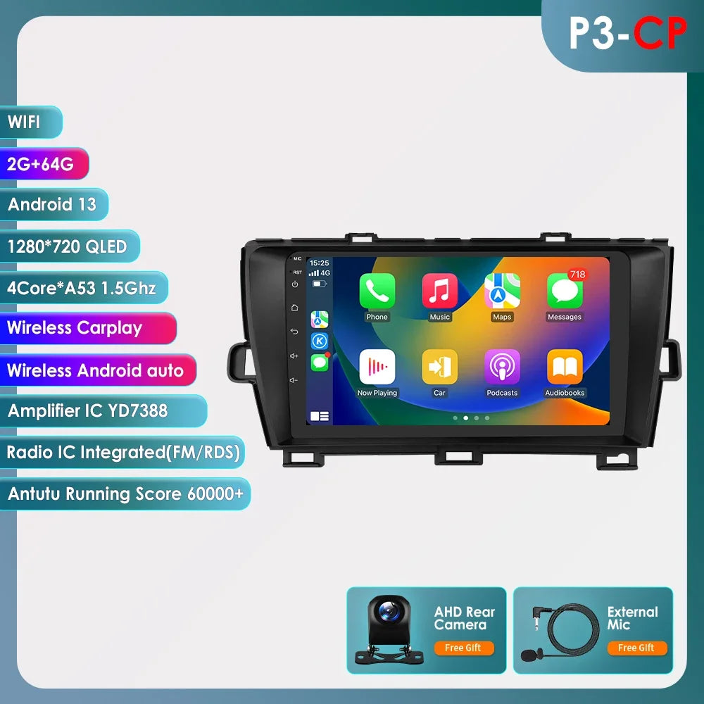 9" 2din Car Stereo Radio Video Multimedia Player for Toyota Prius 3 2009 - 2015 Android 13 Navigation GPS Autoradio 4G Head Unit