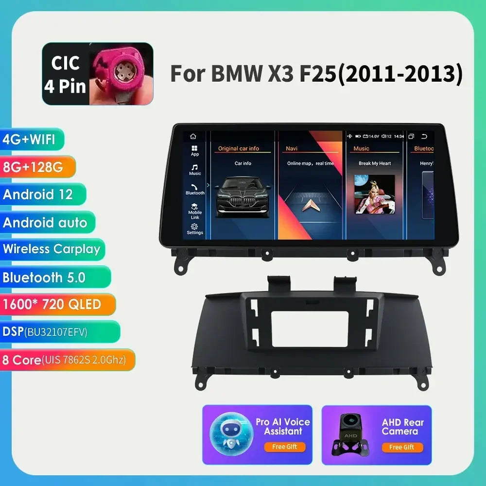 10.25" Wireless Carplay Android Car Radio Multimedia Player for BMW X3 F25 2011-2016 X4 F26 CIC NBT 2din GPS DSP BT Navi 4G QLED