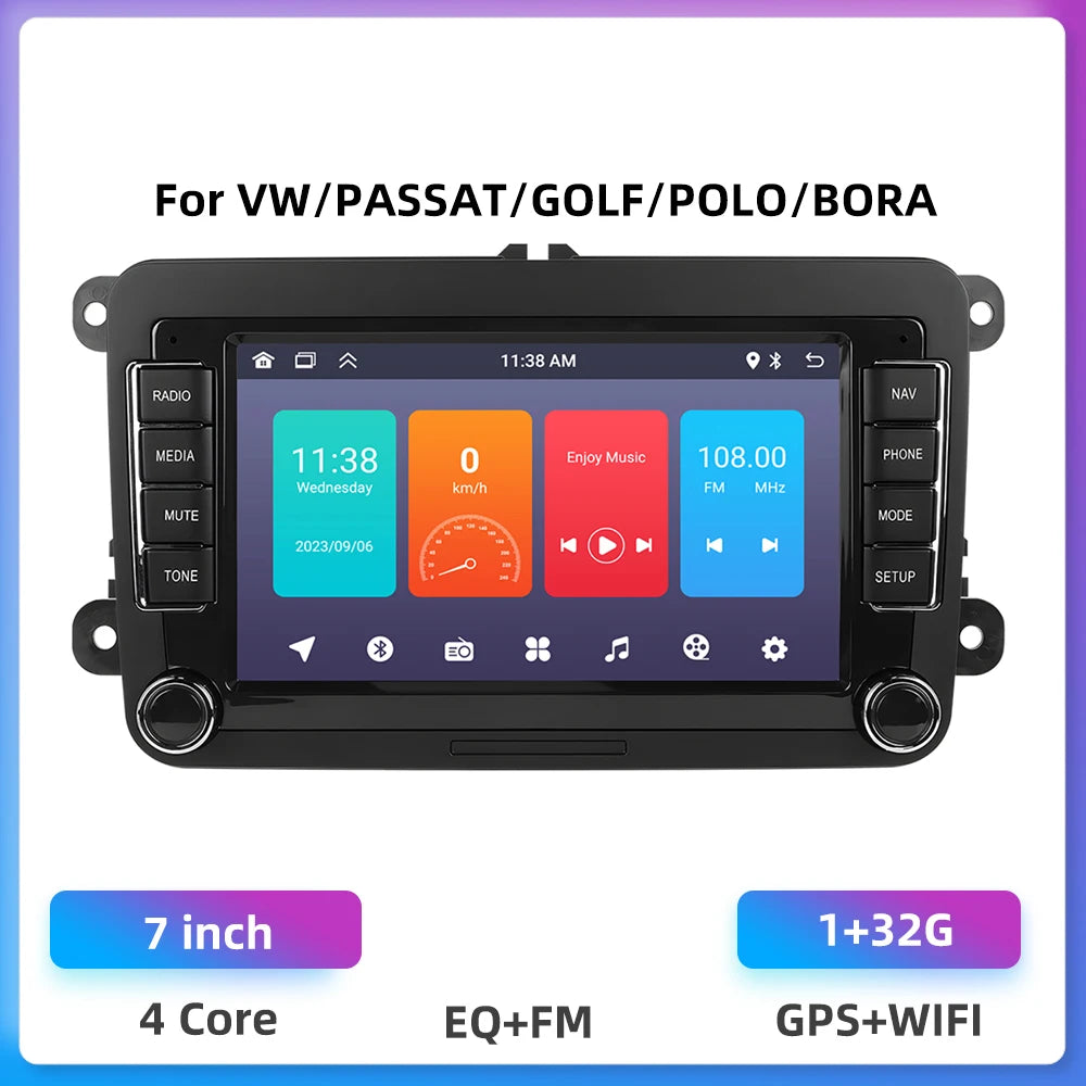 Podofo 4+64G 4Core Car Radio For VW/PASSAT/TOURAN/CADDY/BEETLE 2Din Car Stereo GPS Navigation Carplay Android Auto Car Audio