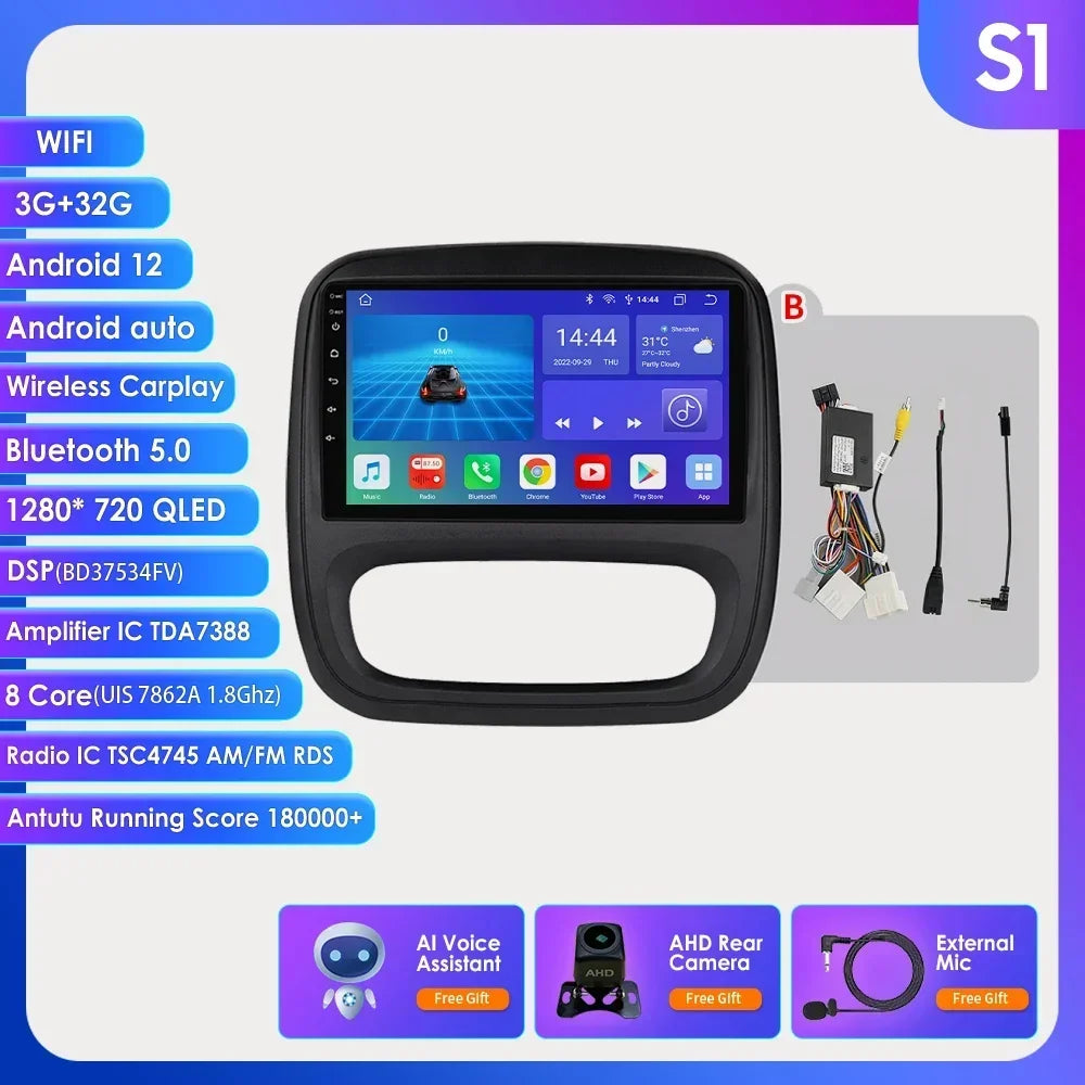 9" Wireless Carplay Android Auto Car Radio for Renault Trafic 3 Opel Vivaro B Multimedia Player GPS Navigation Stereo RDS DSP 4G