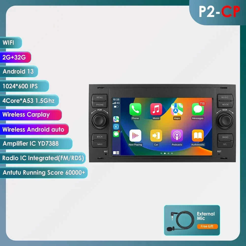 2din Carplay Android Car Radio Multimedia Player for Ford Mondeo Fiesta S-max Focus Galaxy Transit Fusion Connect Kuga GPS NOCAN