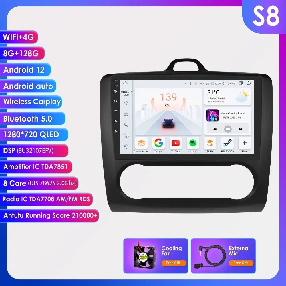 9" Android Wireless Carplay for Ford Focus 2 Mk2 2004 -2011 Exi AT Car Radio Multimedia Video Player Stereo BT GPS 4G RDS NO CAN