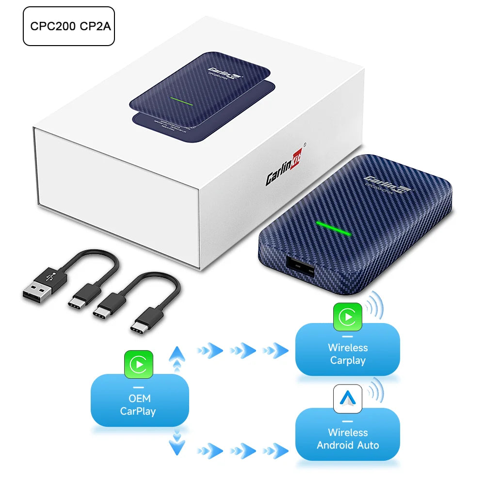 CarlinKit 5.0 2air & CarlinKit 4.0 CP2A Wireless Android Auto &CarPlay Wireless Adapter 2.4G&5.8Ghz WiFi Auto Connect OTA Update