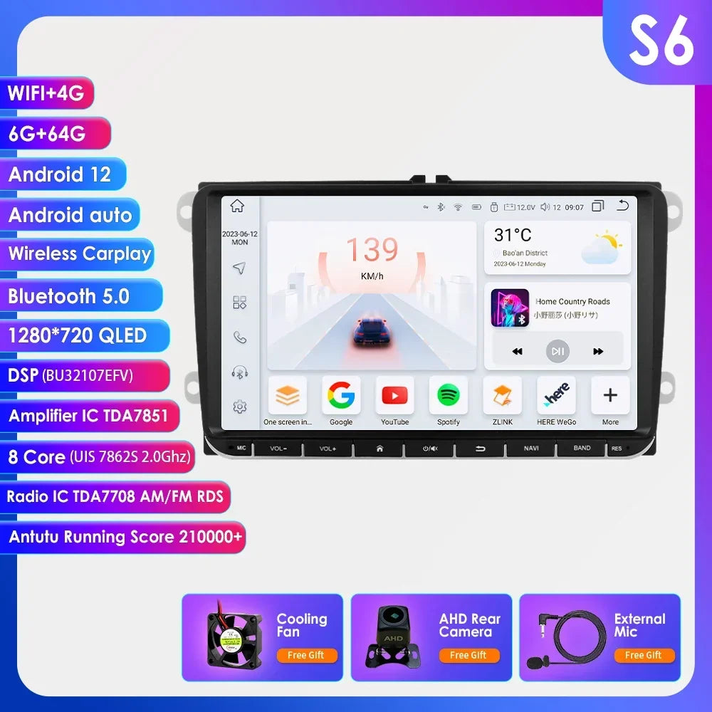 Auto Radio 2 Din Car GPS Multimedia GPS for VW Passat B6 T5 B7 B8 Golf 5 6 Caddy POLO T5 Touran Jetta Android Carplay DAB RDS BT