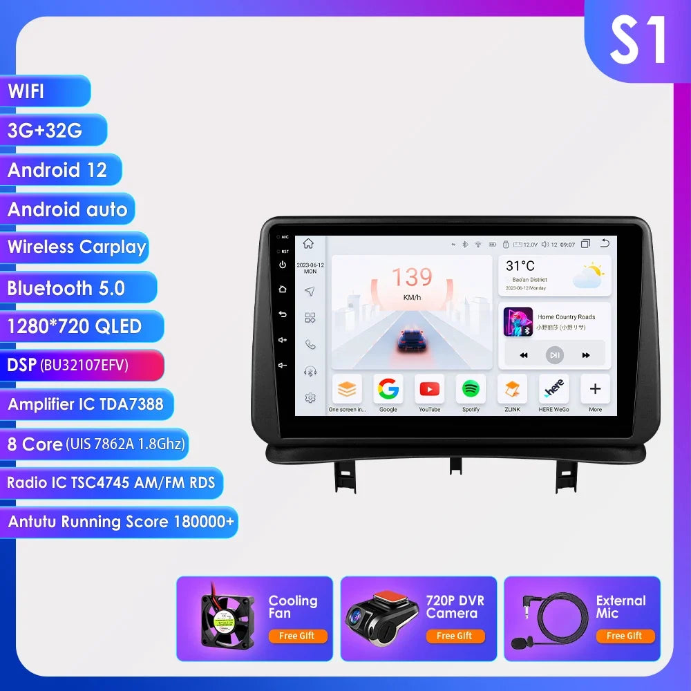 9" Wireless Carplay Radios Android Auto for Renault CLIO 3 2005 - 2014 Car Multimedia Video Player GPS Navi BT Stereo RDS 4G DSP