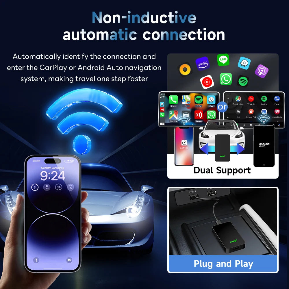 CarlinKit 5.0 2air & CarlinKit 4.0 CP2A Wireless Android Auto &CarPlay Wireless Adapter 2.4G&5.8Ghz WiFi Auto Connect OTA Update
