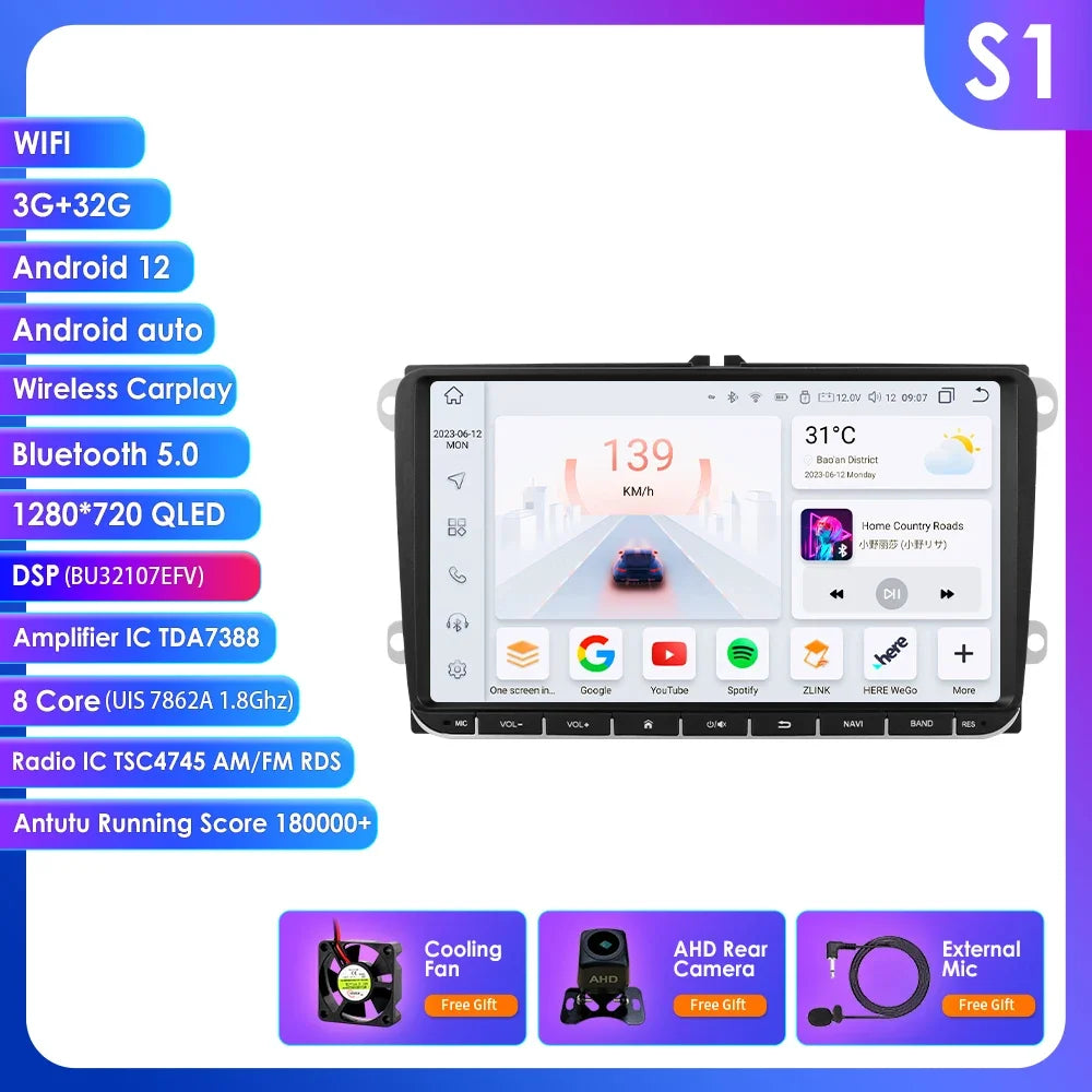 2 Din Carplay Android 14 for Volkswagen VW T5 Passat B6 Golf 6 5 Caddy Polo Touran Jetta Car Radio GPS Multimedia Player RDS BT