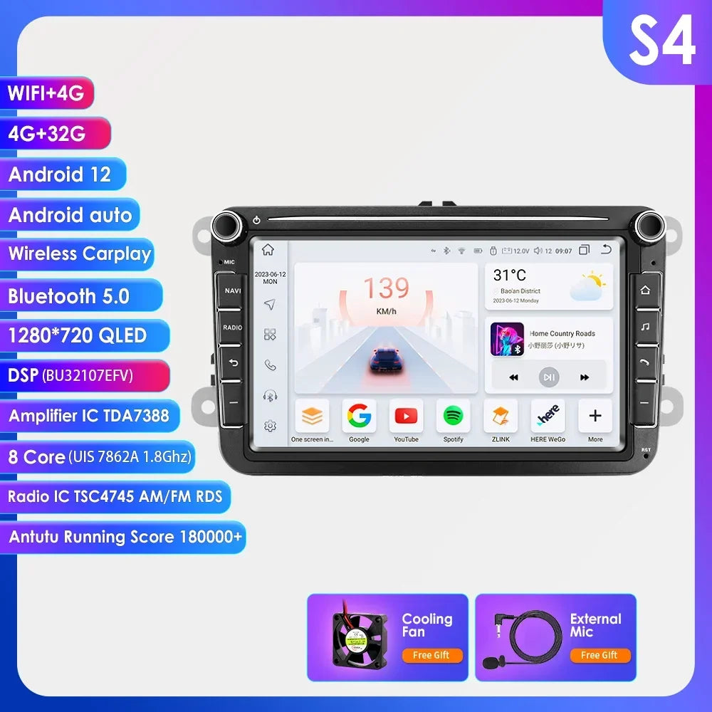 8" 2 Din Multimedia Player for Volkswagen Golf 5 Transporter VW Passat B6 Polo Jetta Skoda Seat Android 13 Carplay Car Radio GPS