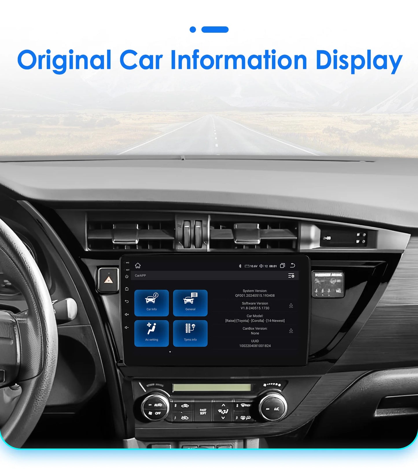 10.1" Android 14 Radio Car Multimedia 2 Din Wireless Carplay Android Auto for Toyota Corolla Auris 2013-2016 (Left Hand Driving)