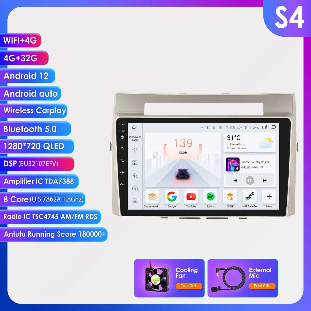 Wireless Carplay Android Auto Car Multimedia Player 9'' Touch Screen for Toyota Corolla Verso AR10 2004 2005 2006 2007 2008 2009
