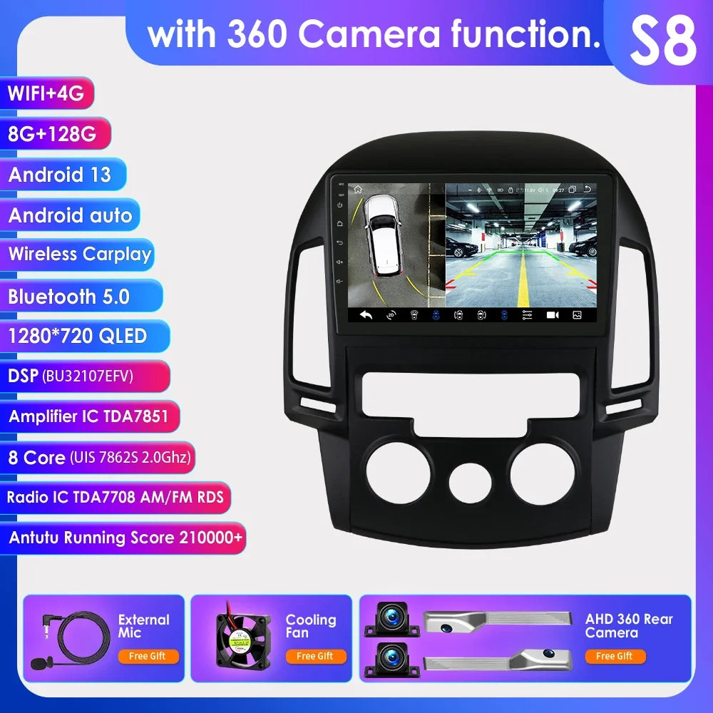 Android 13 Wireless Carplay for Hyundai I30 MT AT 2006 - 2011 9" Car Multimedia Player GPS Navi BT DSP 4G 2 Din Autoradio Stereo