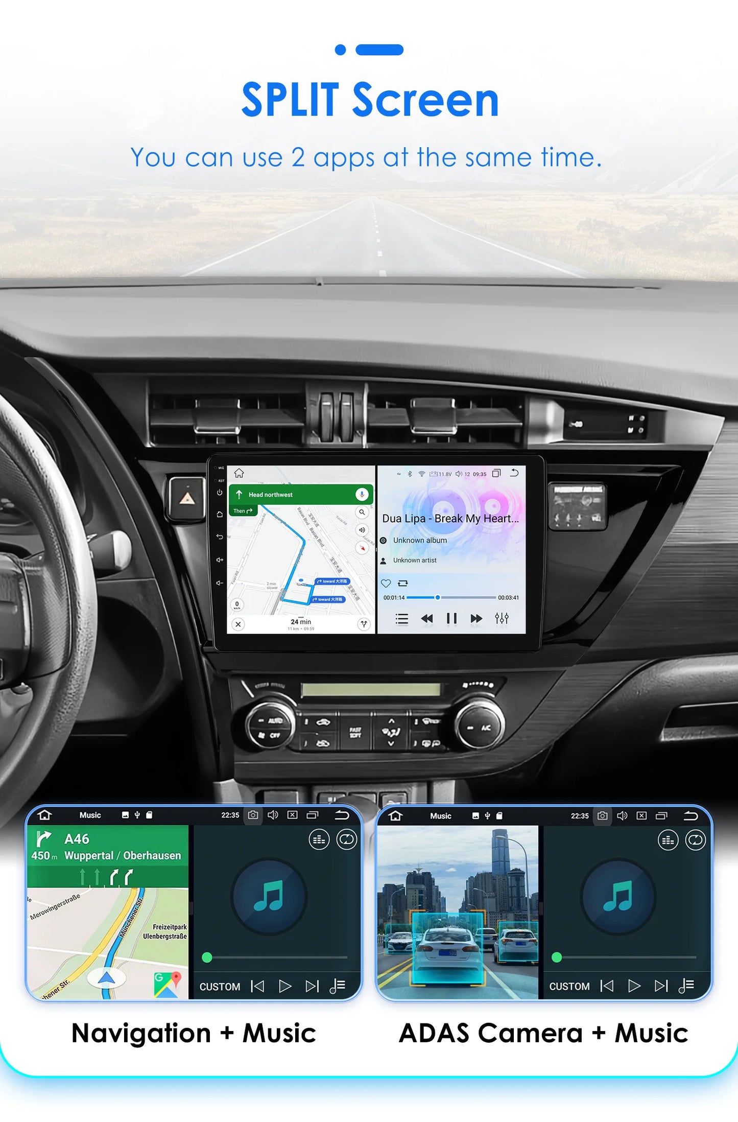 10.1" Android 14 Radio Car Multimedia 2 Din Wireless Carplay Android Auto for Toyota Corolla Auris 2013-2016 (Left Hand Driving)