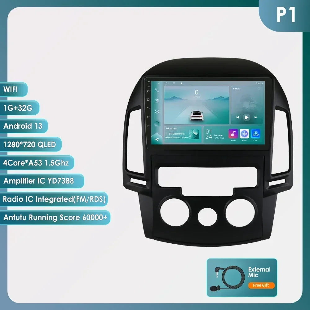Android 13 Wireless Carplay for Hyundai I30 MT AT 2006 - 2011 9" Car Multimedia Player GPS Navi BT DSP 4G 2 Din Autoradio Stereo
