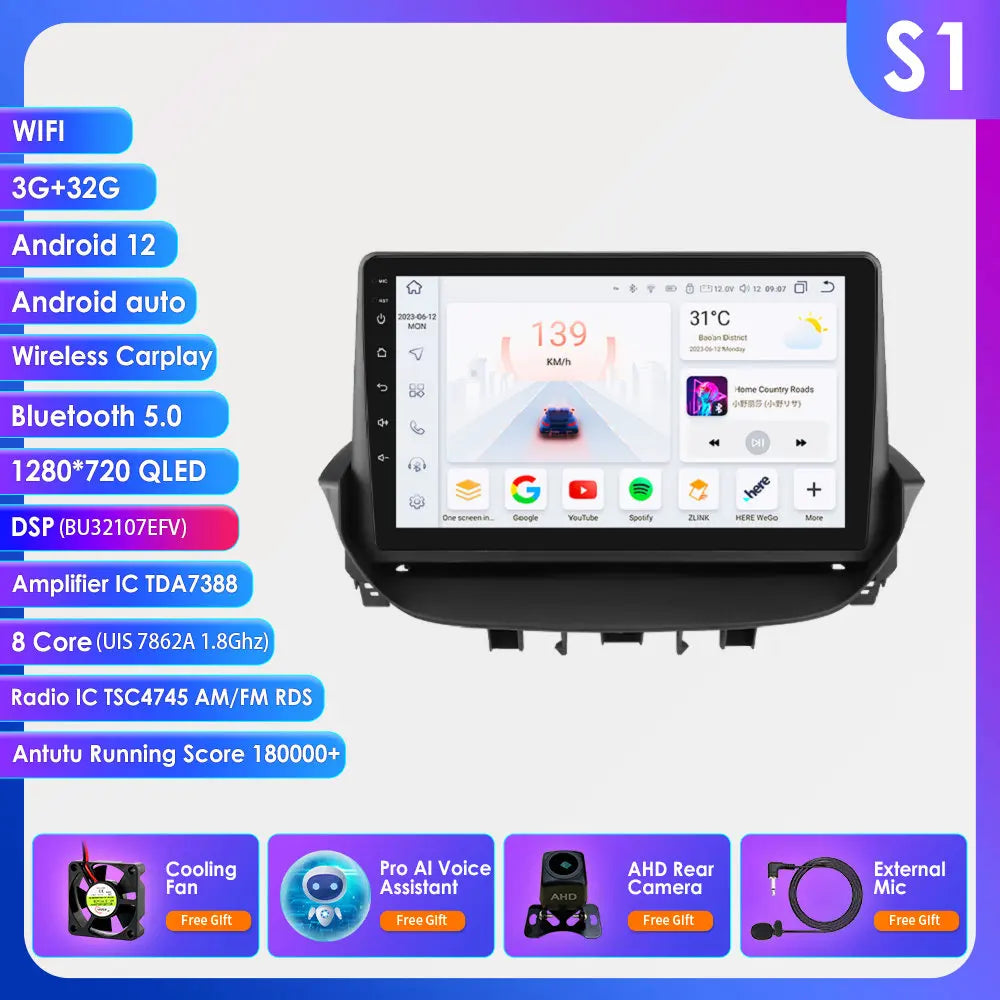 9" Android 13 Radio Car Multimedia 2Din Wireless Carplay Android Auto for Renault Laguna 2 2001-2007 Support OBD DAB RDS BT WIFI