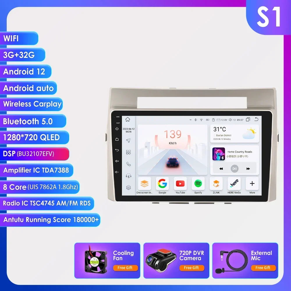 Wireless Carplay Android Auto Car Multimedia Player 9'' Touch Screen for Toyota Corolla Verso AR10 2004 2005 2006 2007 2008 2009