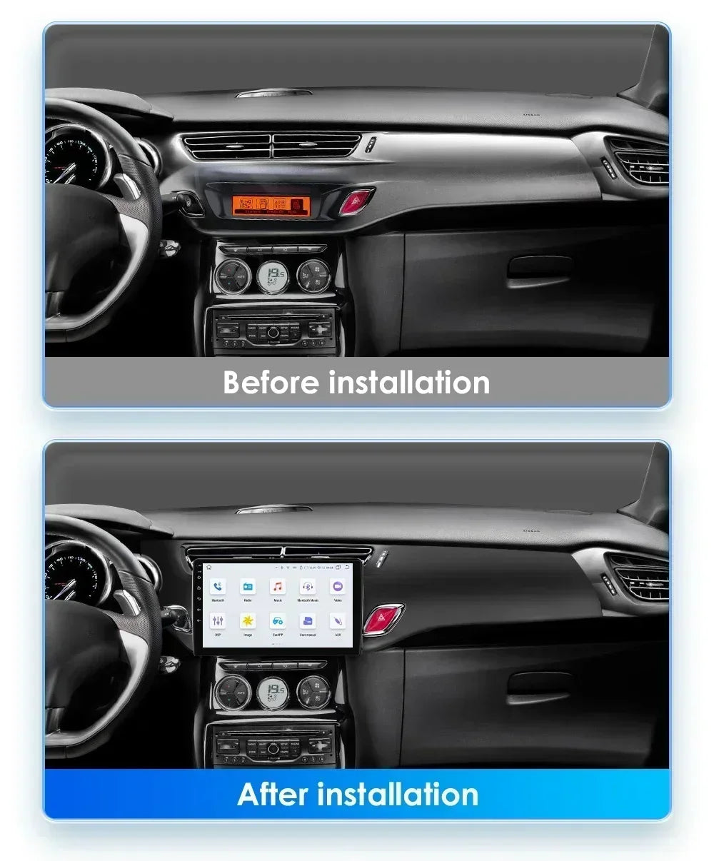 9" 2 Din Carplay Screen Android 13 Auto Radio for Citroen C3 DS3 2010 - 2016 Car Multimedia Player Navigation GPS RDS Stereo DSP