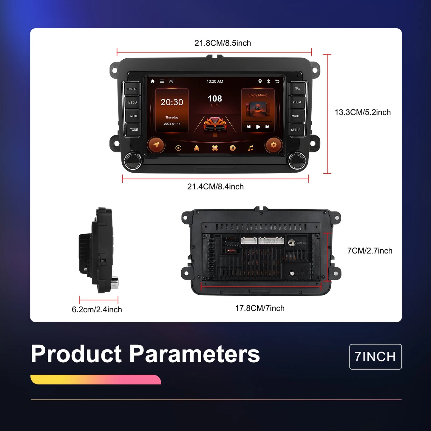 Podofo 4+64G 4Core Car Radio For VW/PASSAT/TOURAN/CADDY/BEETLE 2Din Car Stereo GPS Navigation Carplay Android Auto Car Audio