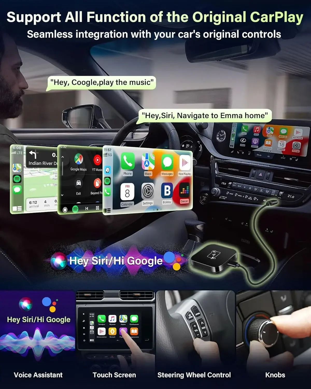 Mini Box Wired to Wireless CarPlay and Android Auto Wireless Adapter Spotify For Toyota Mazda Nissan Camry Audi Ford Kia Hyundai