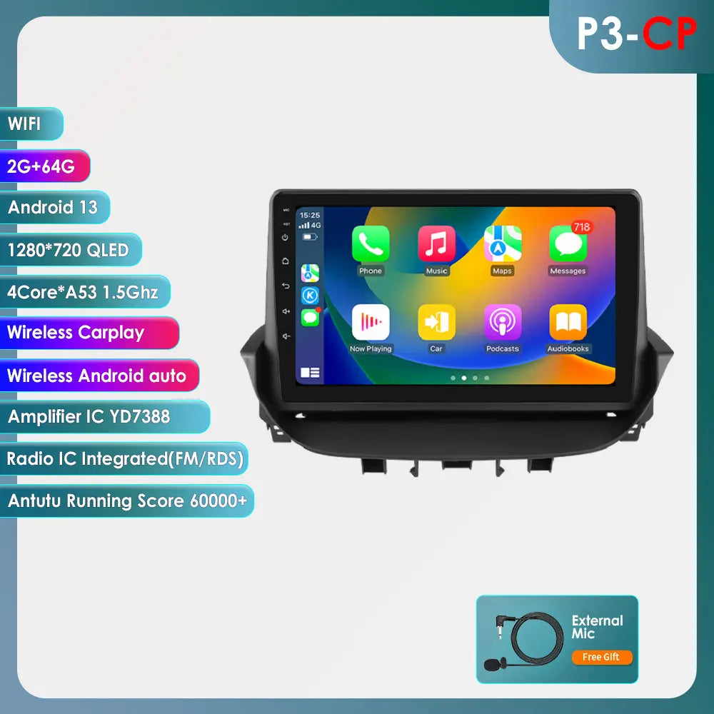 9" Android 13 Radio Car Multimedia 2Din Wireless Carplay Android Auto for Renault Laguna 2 2001-2007 Support OBD DAB RDS BT WIFI