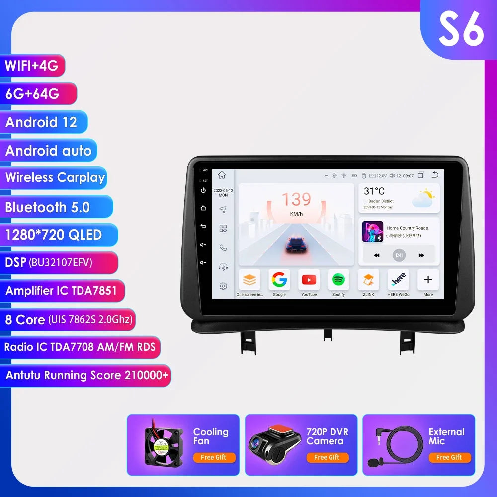 9" Wireless Carplay Radios Android Auto for Renault CLIO 3 2005 - 2014 Car Multimedia Video Player GPS Navi BT Stereo RDS 4G DSP