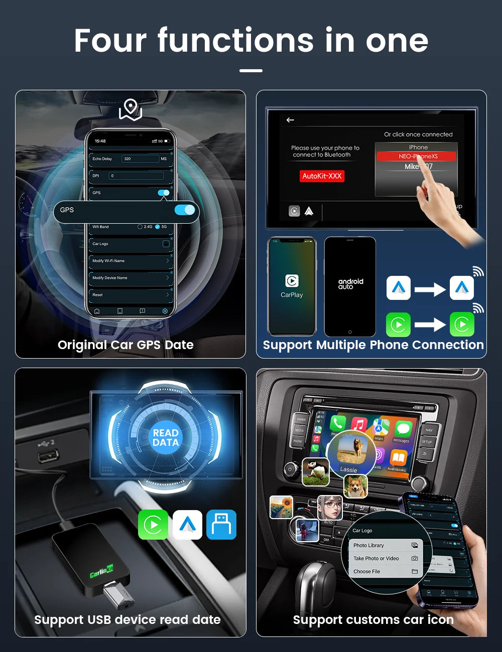CarlinKit 5.0 2air & CarlinKit 4.0 CP2A Wireless Android Auto &CarPlay Wireless Adapter 2.4G&5.8Ghz WiFi Auto Connect OTA Update