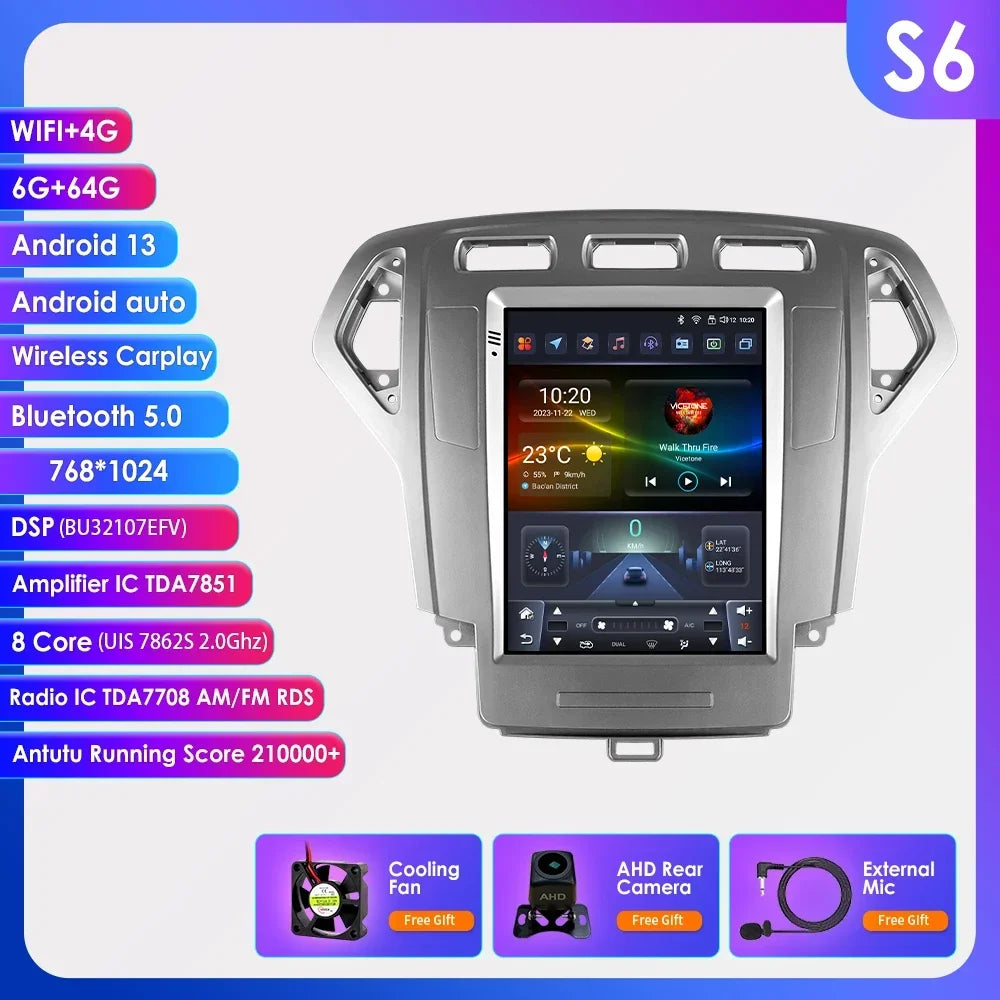 Android 13 Wireless Carplay GPS for Ford Mondeo MK4 Galaxy 2007 - 2010 9.7" Car Multimedia Player 4G DSP BT RDS 2 Din Stereo SWC