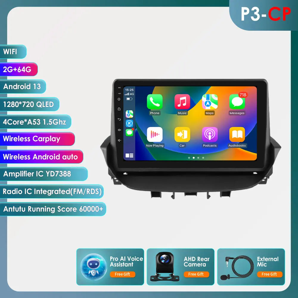 9" Android 13 Radio Car Multimedia 2Din Wireless Carplay Android Auto for Renault Laguna 2 2001-2007 Support OBD DAB RDS BT WIFI