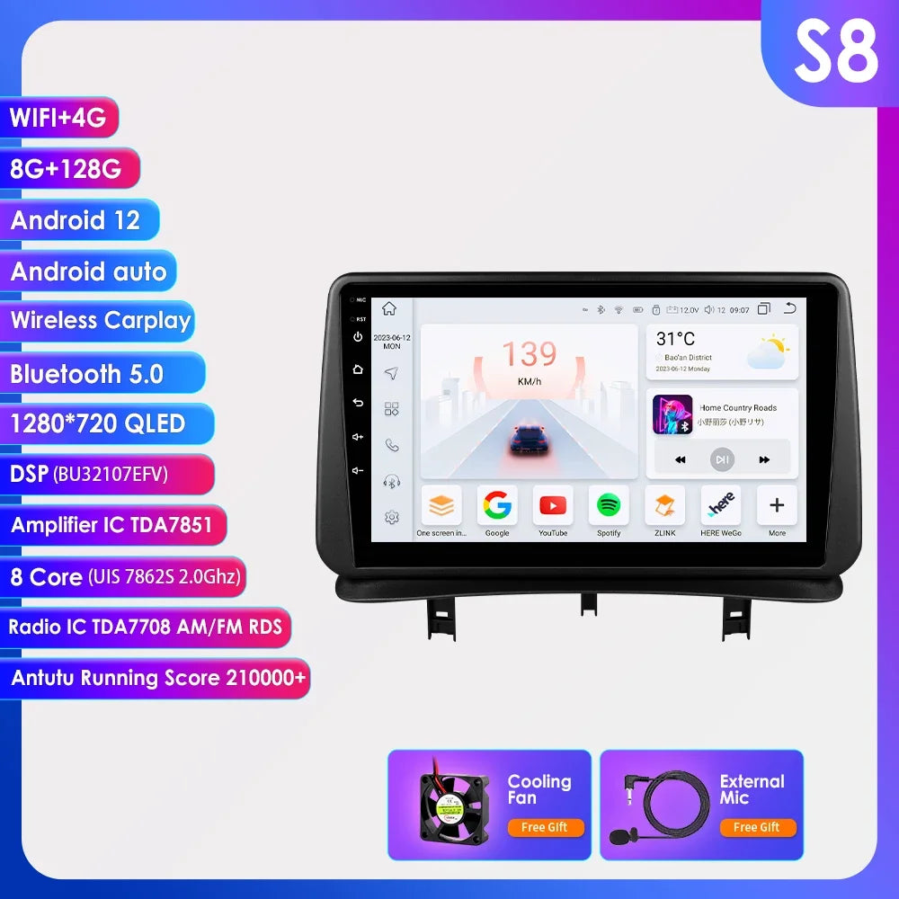 9" Wireless Carplay Radios Android Auto for Renault CLIO 3 2005 - 2014 Car Multimedia Video Player GPS Navi BT Stereo RDS 4G DSP
